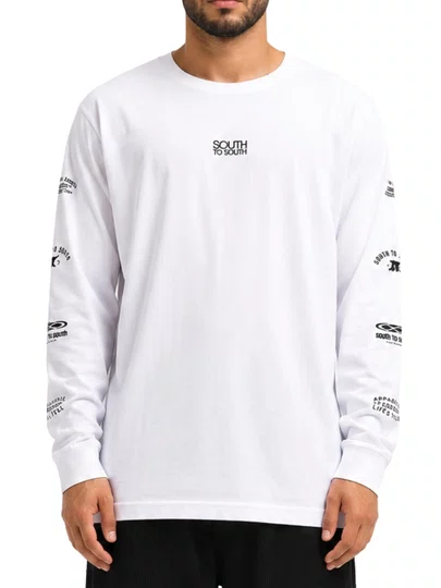 Camiseta Masculina South To South Manga Longa Estampada - Branco