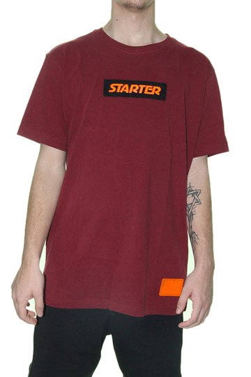 Camiseta Masculina Starter Logo Fluorescente Manga Curta Estampada - Bordo