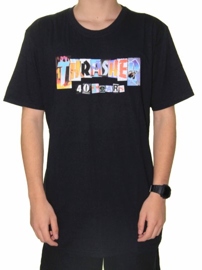 Camiseta Masculina Thrasher 40 Years Ranson Manga Curta Estampada - Preto