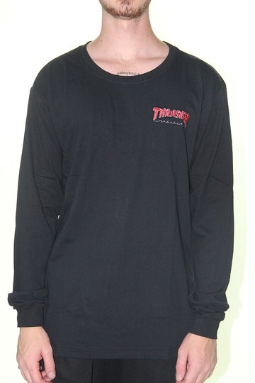 Camiseta Masculina Thrasher Embroided Manga Longa - Preto