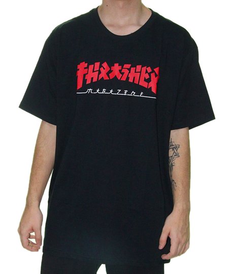 Camiseta Masculina Thrasher Godzila Manga Curta Estampada - Preto