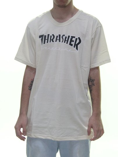 Camiseta Masculina Thrasher Outlined Manga Curta Estampada - Areia