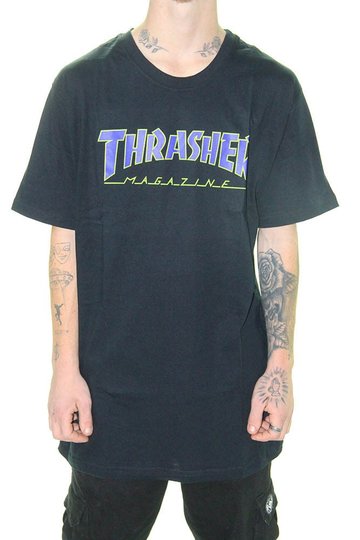 Camiseta Masculina Thrasher Outlined Manga Curta Estampada - Preto