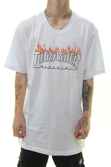 Camiseta Masculina Thrasher Scorched Manga Curta Estampada - Branco