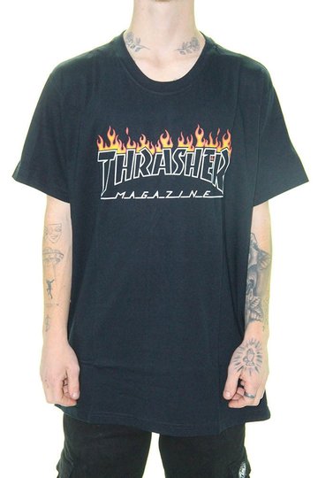 Camiseta Masculina Thrasher Scorched Manga Curta Estampada - Preto