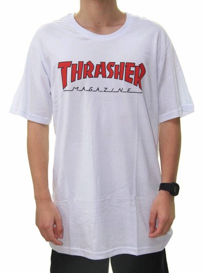 Camiseta Masculina Thrashher Outlinned Manga Curta Estampada - Branco