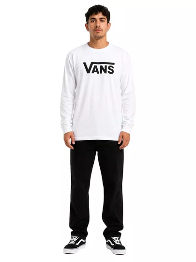 Camiseta Masculina Vans Classic Manga Longa Estampada - Branco