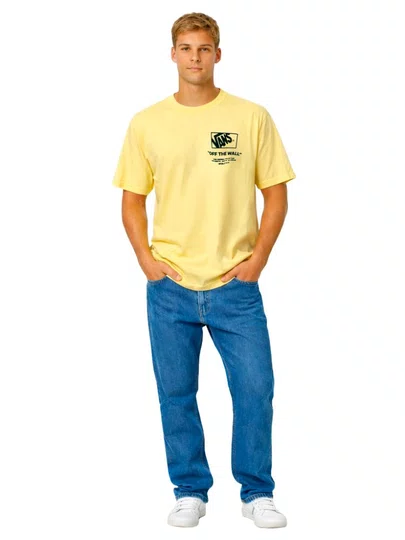 Camiseta Masculina Vans Stacked Hi SS Manga Curta Estampada - Amarelo