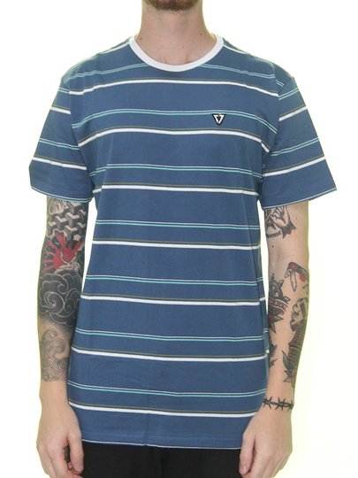 Camiseta Masculina Vissla Shoreline Manga Curta Listrada - Azul/Branco