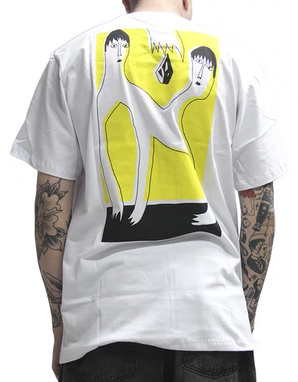 Camiseta Masculina Volcom Face To Face Manga Curta Estampada - Branco