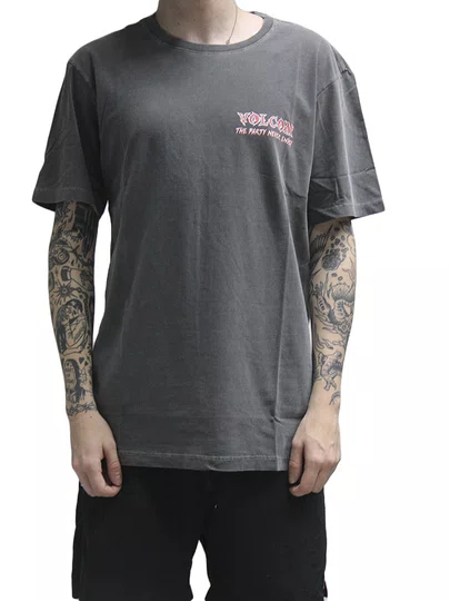Camiseta Masculina Volcom Party Never Manga Curta Estampada - Preto
