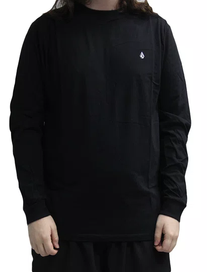 Camiseta Masculina Volcom Stone Blanks Manga Longa Estampada - Preto
