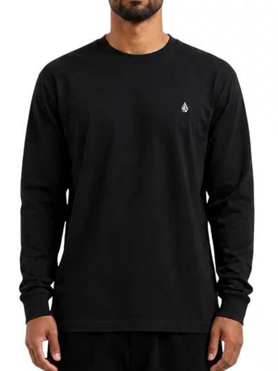 Camiseta Masculina Volcom Stone Blanks Manga Longa Estampada - Preto