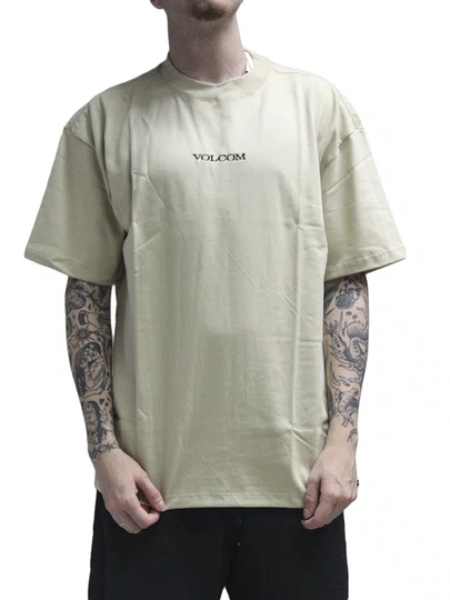 Camiseta Masculina Volcom Stone Manga Curta Estampada - Bege