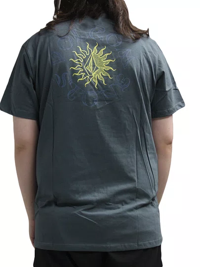 Camiseta Masculina Volcom Sunshiner Manga Curta Estampada - Cinza/Chumbo