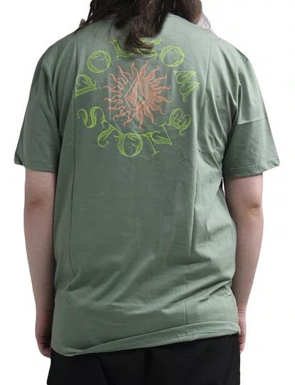 Camiseta Masculina Volcom Sunshiner Manga Curta Estampada - Verde Claro 