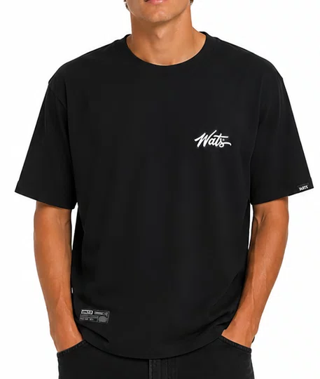 Camiseta Masculina Wats Chaveiro Manga Curta Estampada - preto