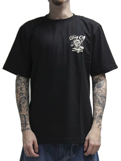 Camiseta Masculina Wats Day Off Manga Curta Estampada - Preto