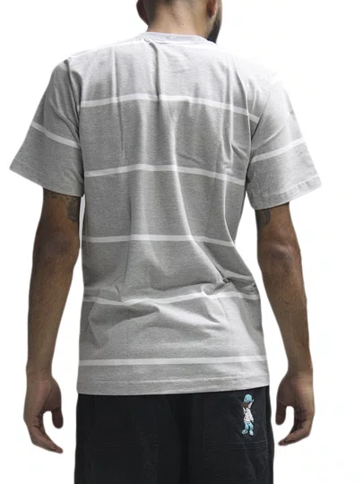 Camiseta Masculina Wats Listrada Manga Curta Estampada - Cinza Mesclado
