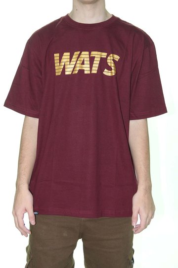 Camiseta Masculina Wats Logo Recort Manga Curta Estampada - Bordô