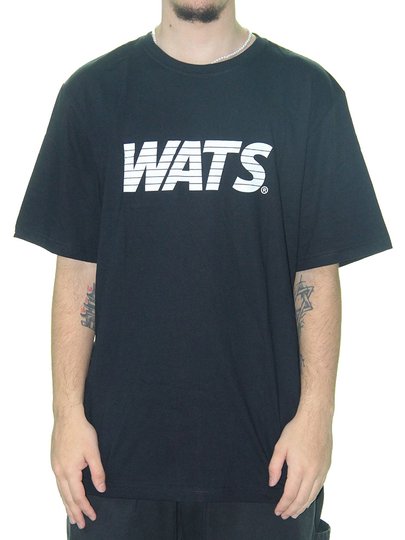 Camiseta Masculina Wats Logo Recorte Manga Curta Estampada - Preto