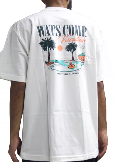 Camiseta Masculina Wats Over Enjoy Manga Curta Estampada - Off White