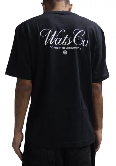 Camiseta Masculina Wats Over Script Manga Curta Estampada - Preto