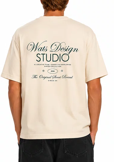 Camiseta Masculina Wats Oversized Studio Manga Curta Estampada - Off White