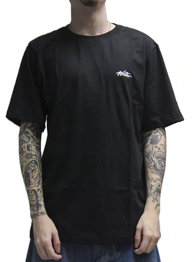 Camiseta Masculina Wats Tag Boton Manga Curta Estampada - Preto