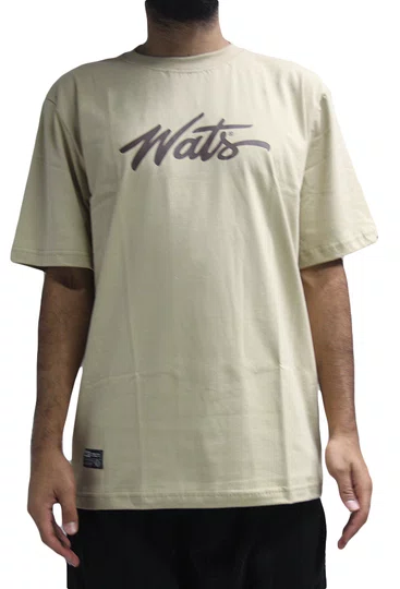 Camiseta Masculina Wats Tag Manga Curta Estampada - Bege