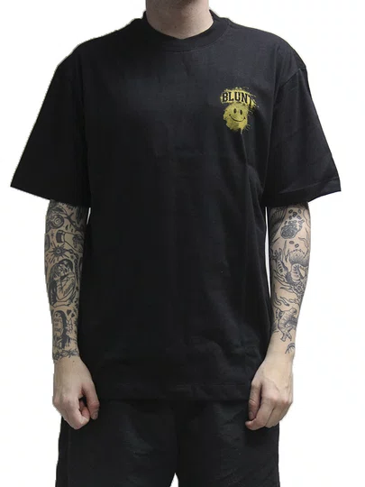 Camiseta Masculino Blunt Premium Smoji B Manga Curta Estampada - Preto