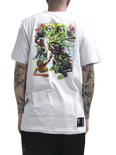 Camiseta Masculino Lost Zombie Crawling Manga Curta Estampada - Branco