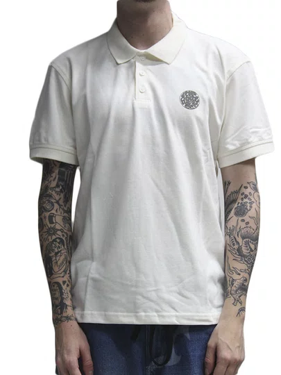 Camiseta Polo Masculina RC Wettie Manga Curta Estampada - Off White