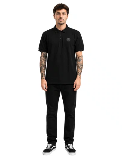 Camiseta Polo Masculina RC Wettie Manga Curta Estampada - Preto