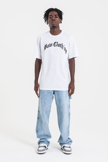 Camiseta Unissex Baw Thug Logo Manga Curta Estampada - White