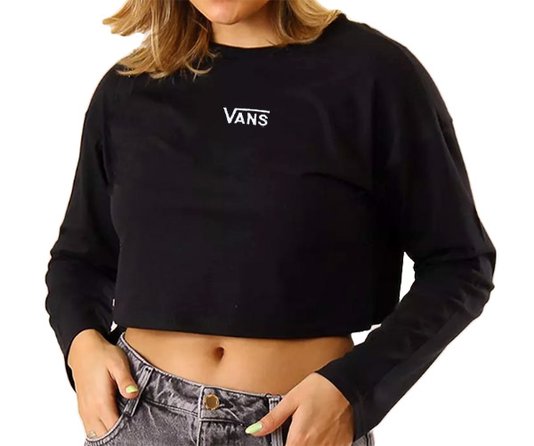 Camiseta Vans Feminino Flying V CrewCropped Manga Longa - Preto