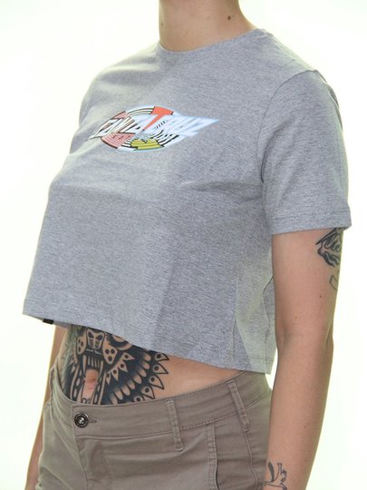 Cropped Feminino Santa Cruz Strange Oval Strip Manga Curta Estampada - Cinza/Mescla