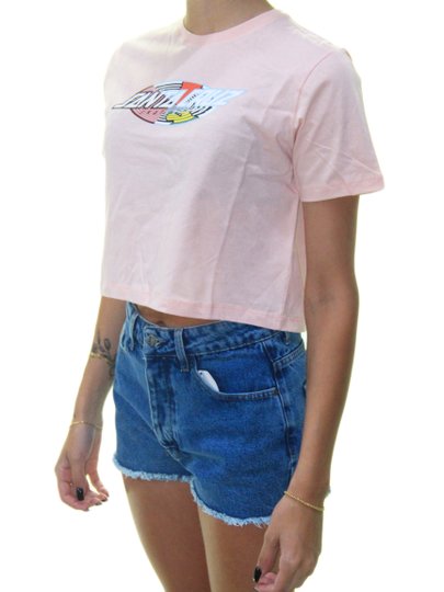 Cropped Feminino Santa Cruz Strangee Oval Strip Manga Curta - Rosa Claro