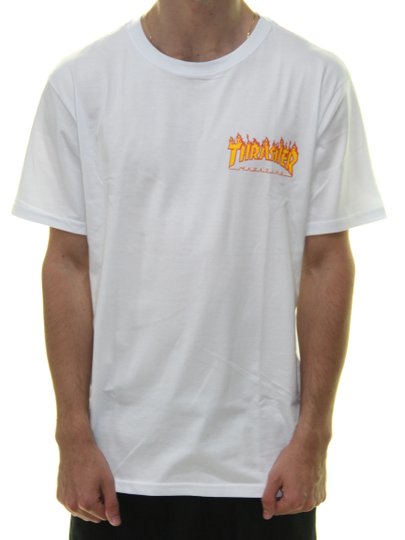 Camiseta Masculina Thrasher Flame Bottom Manga Curta - Branco