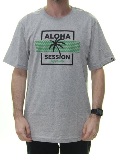 Camiseta Masculina Session Aloha Palm Estampada Manga Curta - Cinza Mesclado