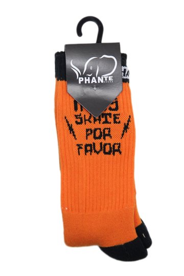 Meia Phante Socks Mais Skate Cano Longo  - Preto/Laranja