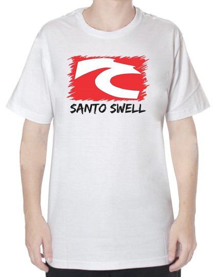 Camiseta Santo Swell Branco Classica Logo de Algodão Estampada com Manga Curta