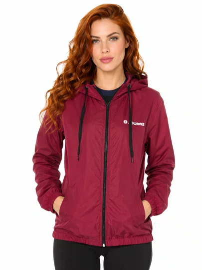 Jaqueta Feminina Flo Waves Icon Manga Longa Quebra Vento - Vinho