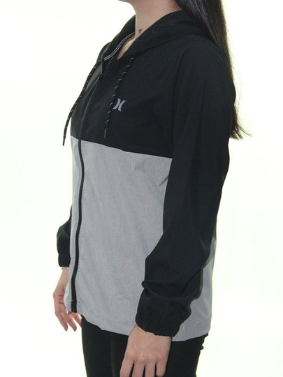 Jaqueta Feminina Hurley Windbreaker Basic Manga Longa com Capuz - Preto/Cinza