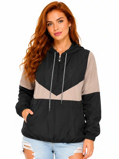Jaqueta Feminina Volcom Wind Stoned Manga Longa com Capuz - Preto/Marrom