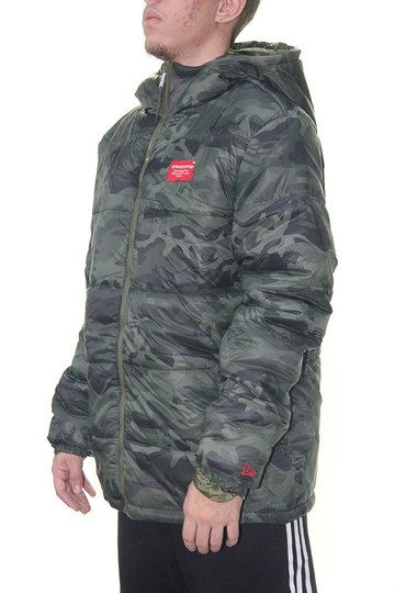 Jaqueta Masculina New Era Puffer Military Full Print Manga Longa com Capuz - Verde Militar