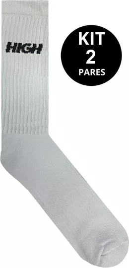 Kit 2 Pares de Meias High Unissex Logo Cano Longo - Branco