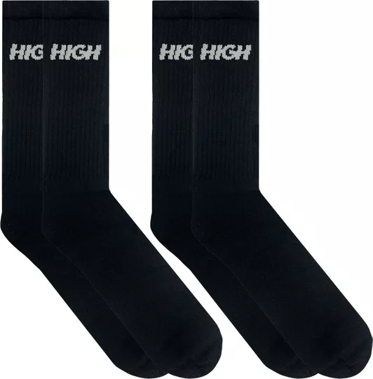 Kit 2 Pares de Meias High Unissex Logo Cano Longo - Preto