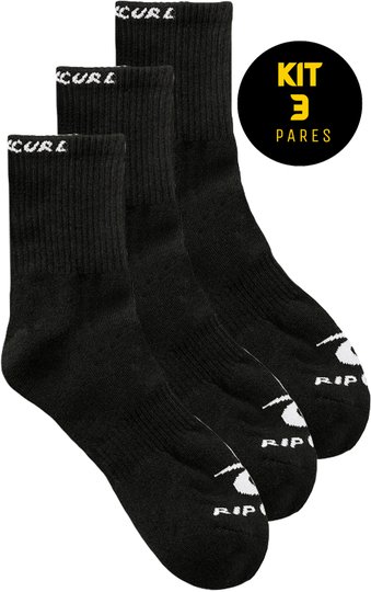 Kit Meia Rip Curl Cano Médio 3 Pares - Preto