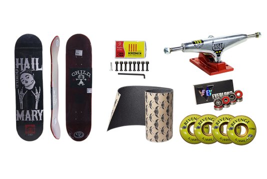 Kit Skate Montado = Shape + Lixa + Truck + Parafuso + Rolamento + Rodas